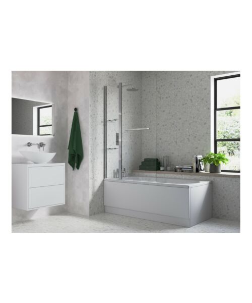 BTL 1500mm Chrome Double Panel Bath Screen (with shelves & towel rail)